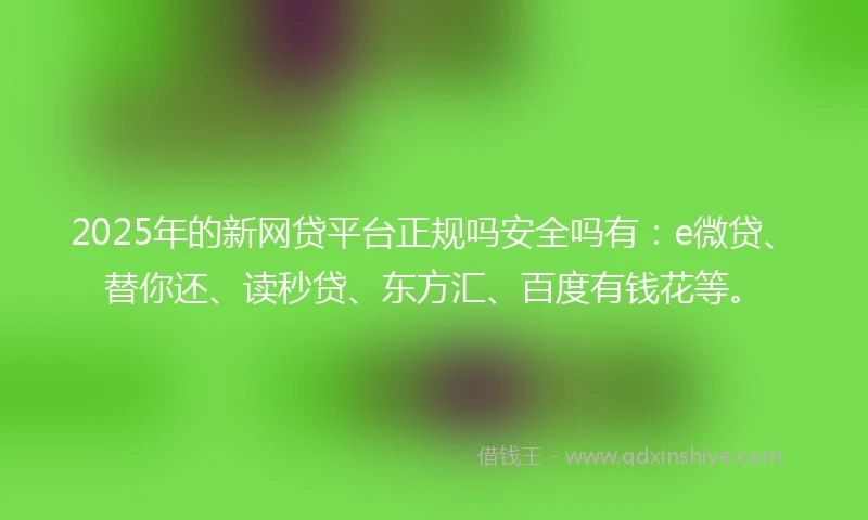 2025年的新网贷平台正规吗安全吗有：e微贷、替你还、读秒贷、东方汇、百度有钱花等。
