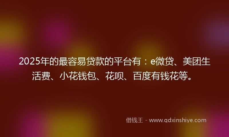 2025年的最容易贷款的平台有:e微贷、美团生活费、小花钱包、花呗、百度有钱花等。