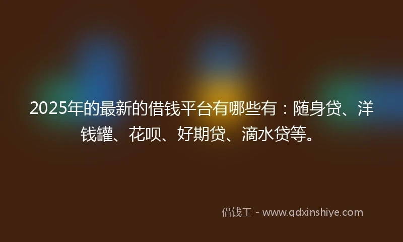 2025年的最新的借钱平台有哪些有：随身贷、洋钱罐、花呗、好期贷、滴水贷等。