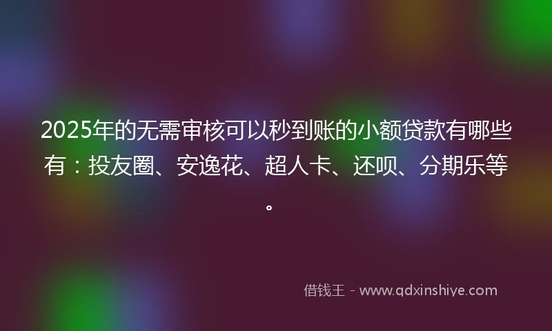 2025年的无需审核可以秒到账的小额贷款有哪些有：投友圈、安逸花、超人卡、还呗、分期乐等。