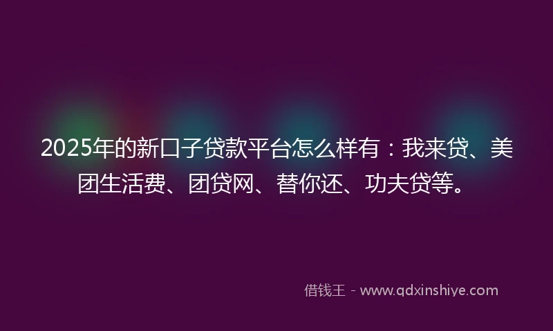 2025年的新口子贷款平台怎么样有：我来贷、美团生活费、团贷网、替你还、功夫贷等。