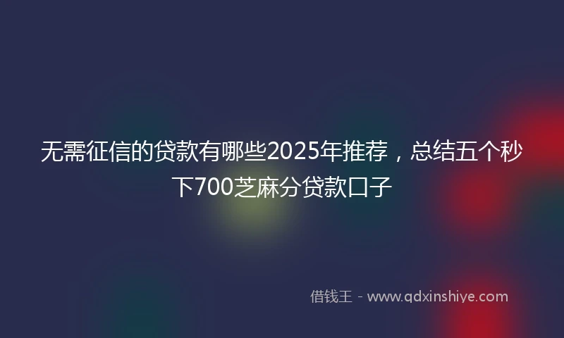 无需征信的贷款有哪些2025年推荐，总结五个秒下700芝麻分贷款口子
