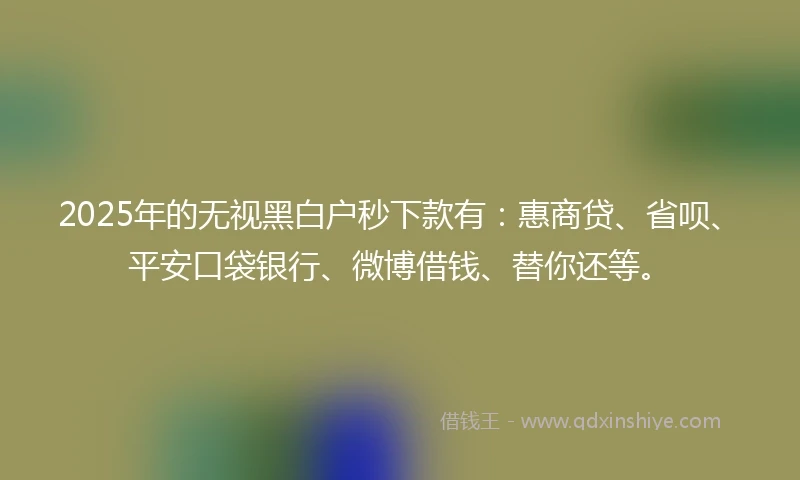 2025年的无视黑白户秒下款有：惠商贷、省呗、平安口袋银行、微博借钱、替你还等。