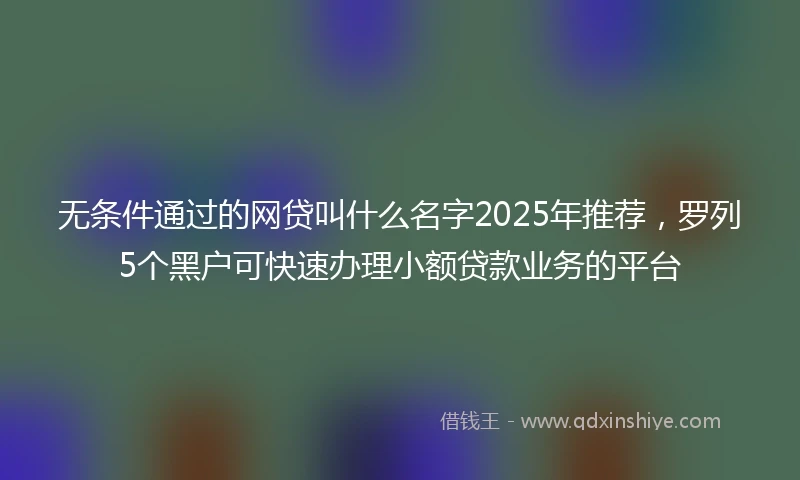 无条件通过的网贷叫什么名字2025年推荐，罗列5个黑户可快速办理小额贷款业务的平台