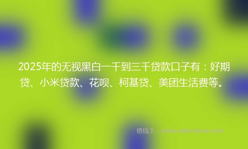 2025年的无视黑白一千到三千贷款口子有：好期贷、小米贷款、花呗、柯基贷、美团生活费等。