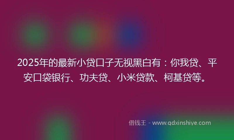 2025年的最新小贷口子无视黑白有：你我贷、平安口袋银行、功夫贷、小米贷款、柯基贷等。