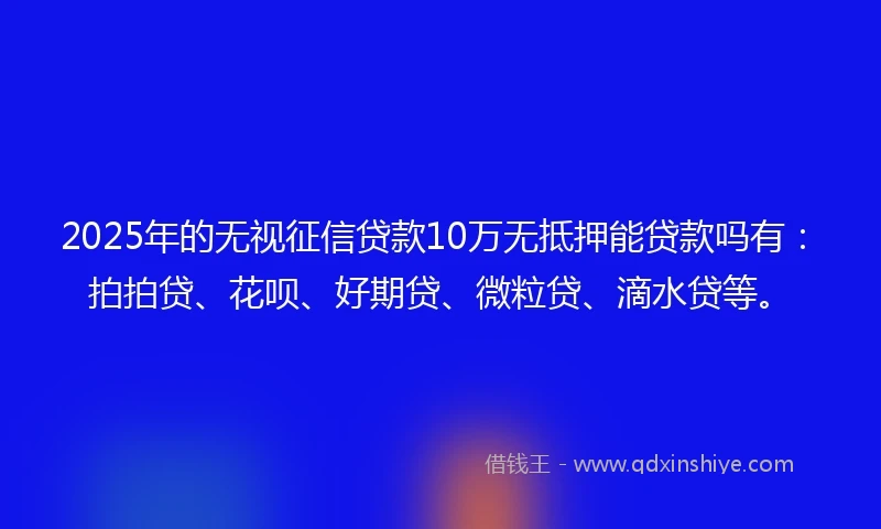 2025年的无视征信贷款10万无抵押能贷款吗有：拍拍贷、花呗、好期贷、微粒贷、滴水贷等。