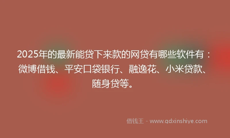 2025年的最新能贷下来款的网贷有哪些软件有：微博借钱、平安口袋银行、融逸花、小米贷款、随身贷等。