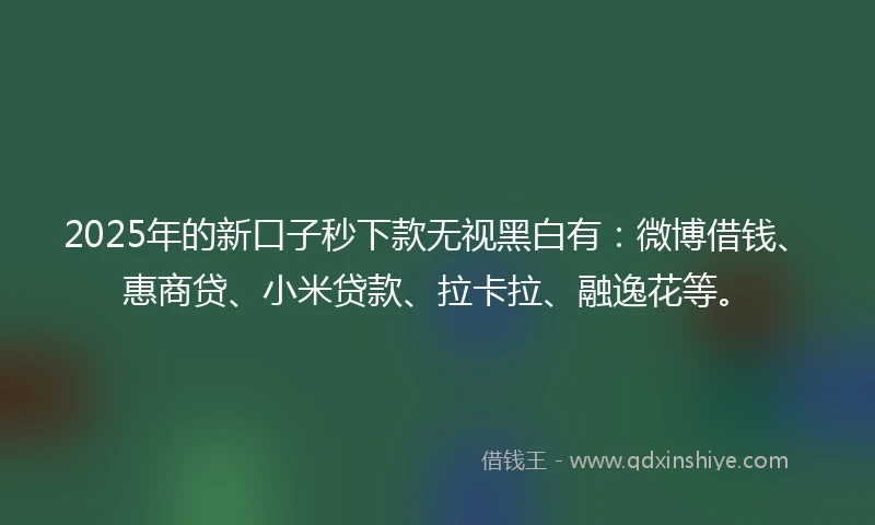 2025年的新口子秒下款无视黑白有：微博借钱、惠商贷、小米贷款、拉卡拉、融逸花等。