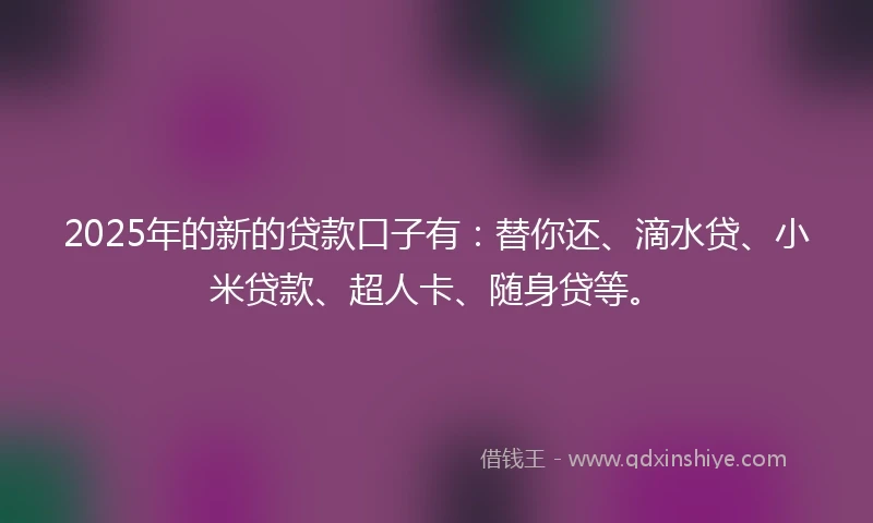 2025年的新的贷款口子有：替你还、滴水贷、小米贷款、超人卡、随身贷等。