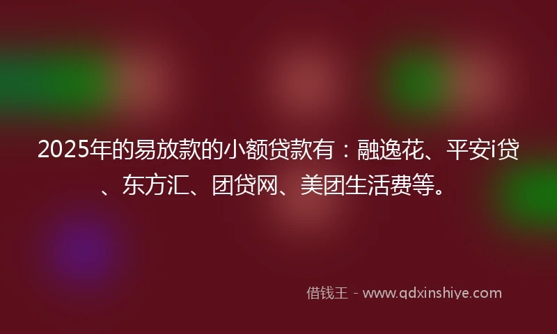 2025年的易放款的小额贷款有:融逸花、平安i贷、东方汇、团贷网、美团生活费等。