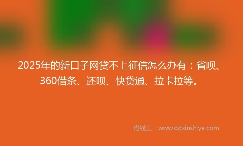 2025年的新口子网贷不上征信怎么办有：省呗、360借条、还呗、快贷通、拉卡拉等。