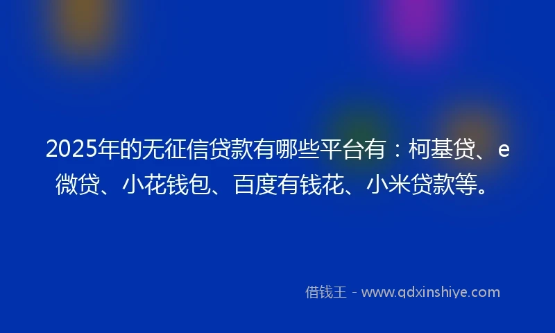 2025年的无征信贷款有哪些平台有：柯基贷、e微贷、小花钱包、百度有钱花、小米贷款等。