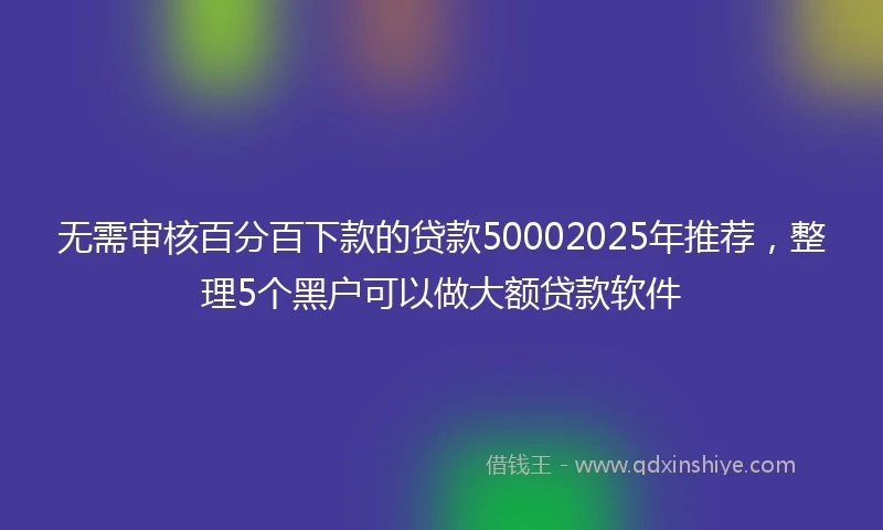 无需审核百分百下款的贷款50002025年推荐，整理5个黑户可以做大额贷款软件
