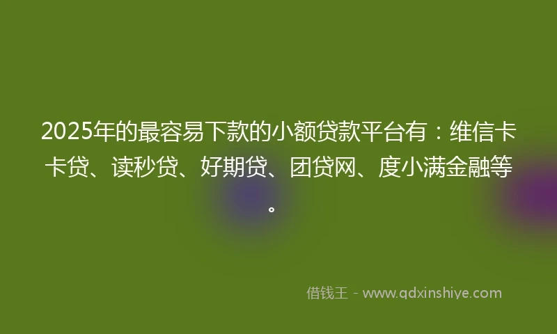 2025年的最容易下款的小额贷款平台有：维信卡卡贷、读秒贷、好期贷、团贷网、度小满金融等。