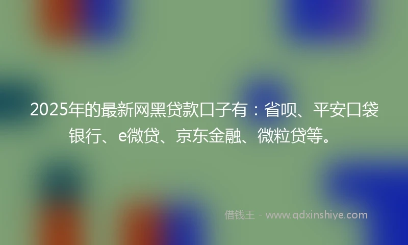 2025年的最新网黑贷款口子有:省呗、平安口袋银行、e微贷、京东金融、微粒贷等。
