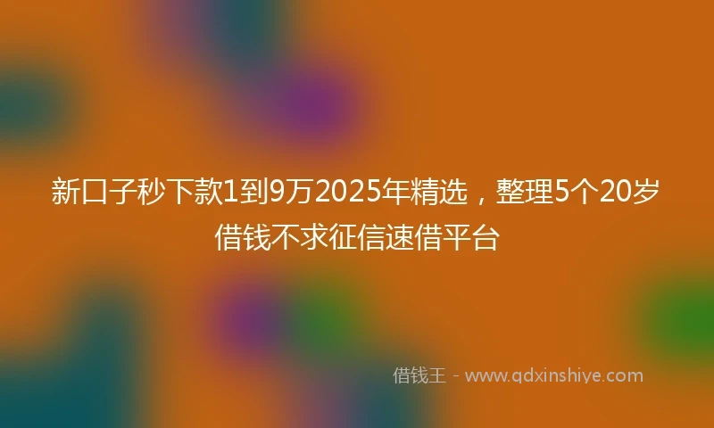 新口子秒下款1到9万2025年精选,整理5个20岁借钱不求征信速借平台