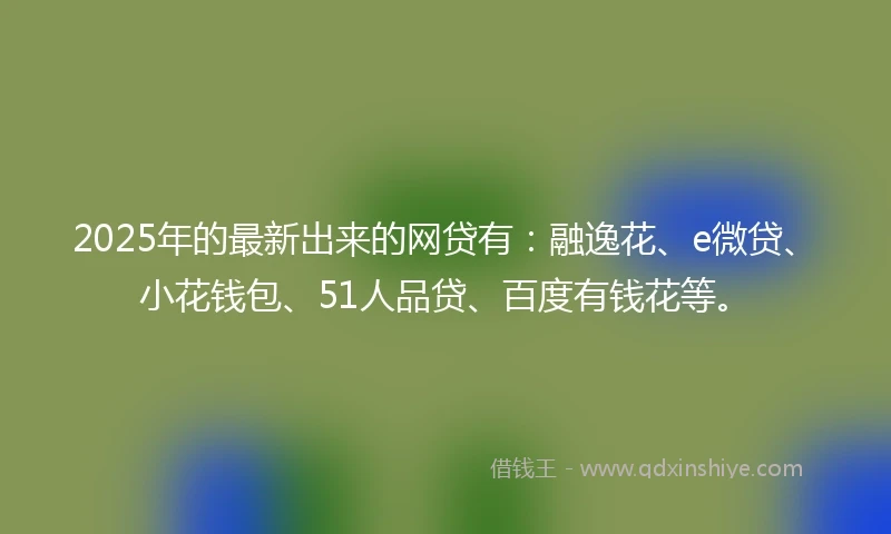 2025年的最新出来的网贷有：融逸花、e微贷、小花钱包、51人品贷、百度有钱花等。