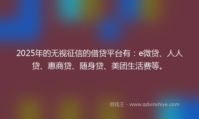 2025年的无视征信的借贷平台有：e微贷、人人贷、惠商贷、随身贷、美团生活费等。