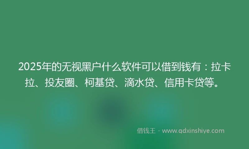 2025年的无视黑户什么软件可以借到钱有：拉卡拉、投友圈、柯基贷、滴水贷、信用卡贷等。