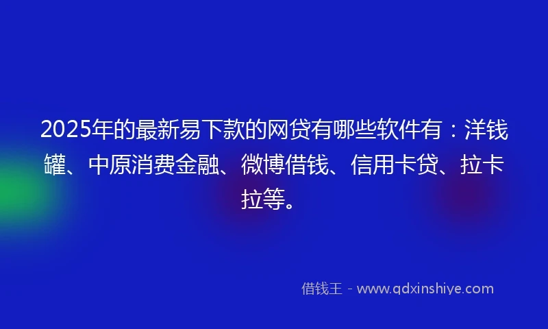 2025年的最新易下款的网贷有哪些软件有:洋钱罐、中原消费金融、微博借钱、信用卡贷、拉卡拉等。