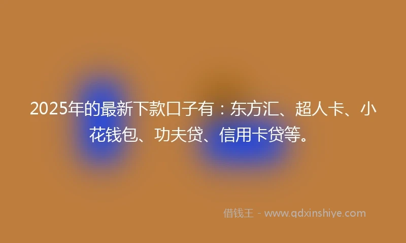 2025年的最新下款口子有：东方汇、超人卡、小花钱包、功夫贷、信用卡贷等。