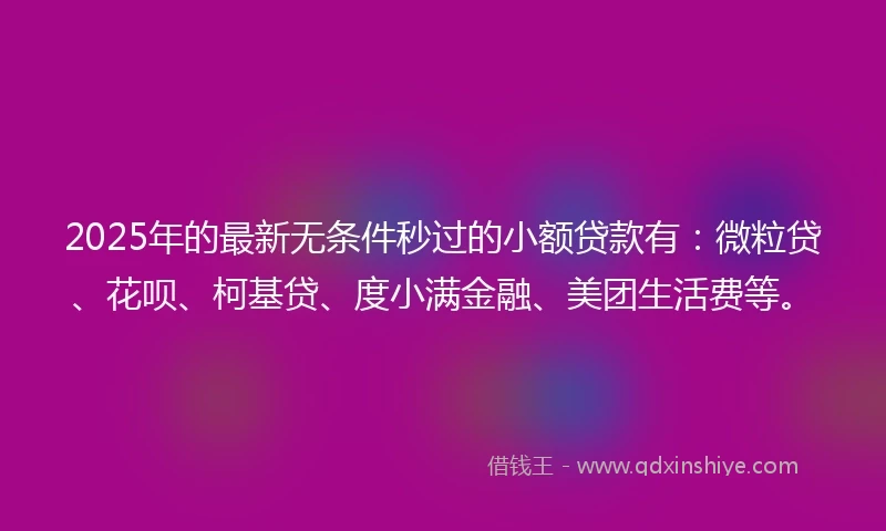 2025年的最新无条件秒过的小额贷款有：微粒贷、花呗、柯基贷、度小满金融、美团生活费等。