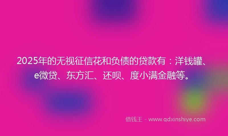 2025年的无视征信花和负债的贷款有：洋钱罐、e微贷、东方汇、还呗、度小满金融等。