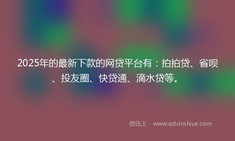 2025年的最新下款的网贷平台有：拍拍贷、省呗、投友圈、快贷通、滴水贷等。