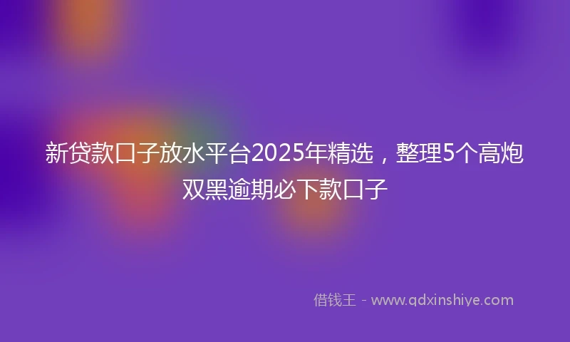 新贷款口子放水平台2025年精选，整理5个高炮双黑逾期必下款口子