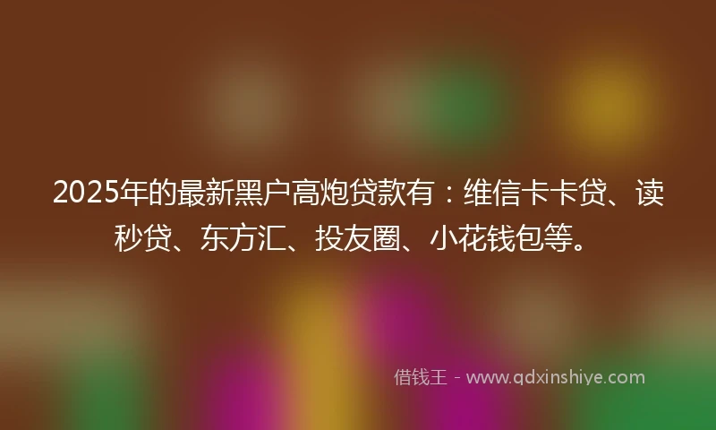 2025年的最新黑户高炮贷款有:维信卡卡贷、读秒贷、东方汇、投友圈、小花钱包等。