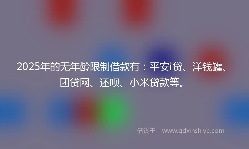 2025年的无年龄限制借款有：平安i贷、洋钱罐、团贷网、还呗、小米贷款等。