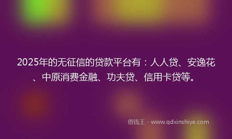 2025年的无征信的贷款平台有：人人贷、安逸花、中原消费金融、功夫贷、信用卡贷等。