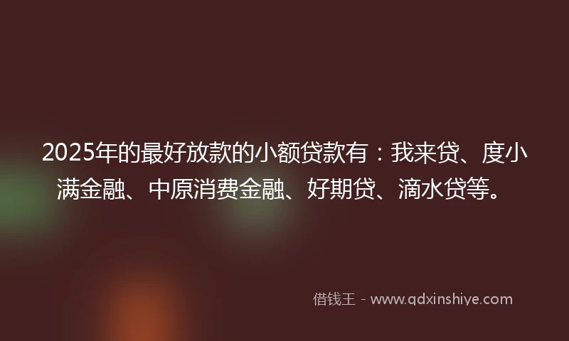 2025年的最好放款的小额贷款有：我来贷、度小满金融、中原消费金融、好期贷、滴水贷等。