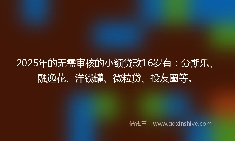 2025年的无需审核的小额贷款16岁有：分期乐、融逸花、洋钱罐、微粒贷、投友圈等。