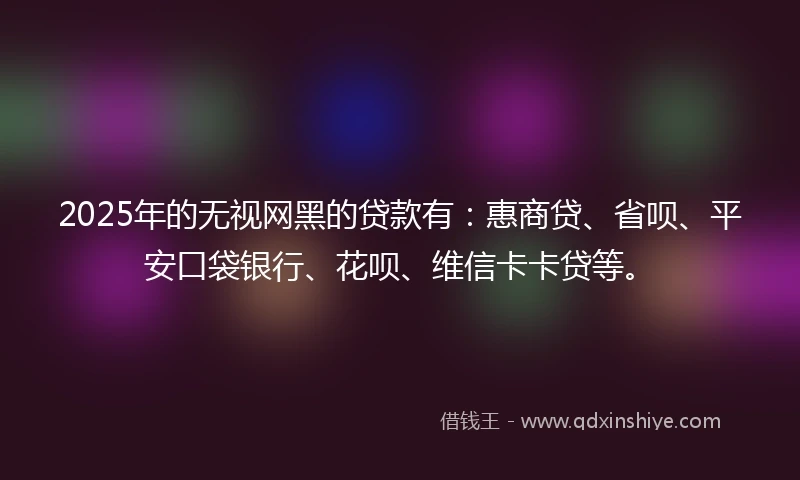 2025年的无视网黑的贷款有：惠商贷、省呗、平安口袋银行、花呗、维信卡卡贷等。