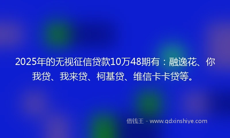 2025年的无视征信贷款10万48期有：融逸花、你我贷、我来贷、柯基贷、维信卡卡贷等。