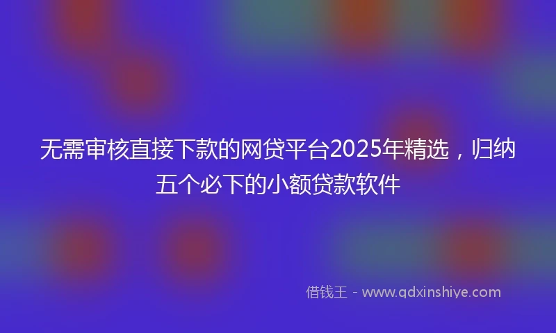 无需审核直接下款的网贷平台2025年精选，归纳五个必下的小额贷款软件