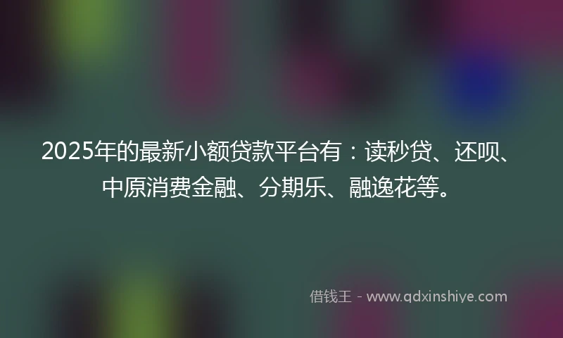 2025年的最新小额贷款平台有：读秒贷、还呗、中原消费金融、分期乐、融逸花等。