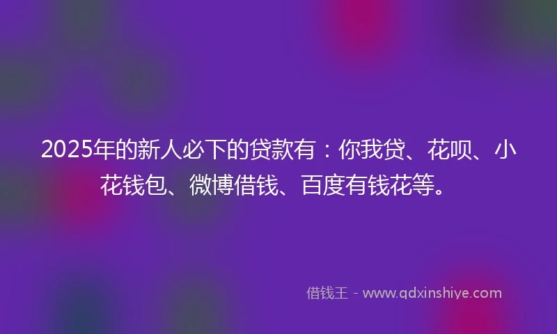 2025年的新人必下的贷款有：你我贷、花呗、小花钱包、微博借钱、百度有钱花等。