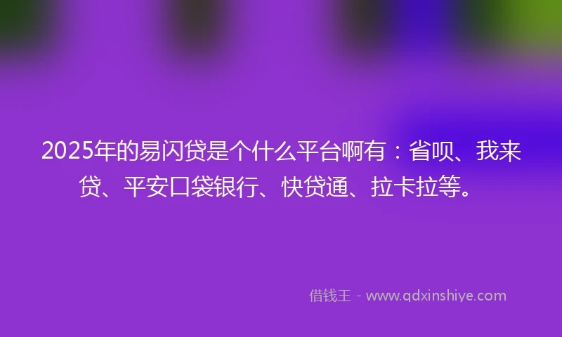 2025年的易闪贷是个什么平台啊有：省呗、我来贷、平安口袋银行、快贷通、拉卡拉等。