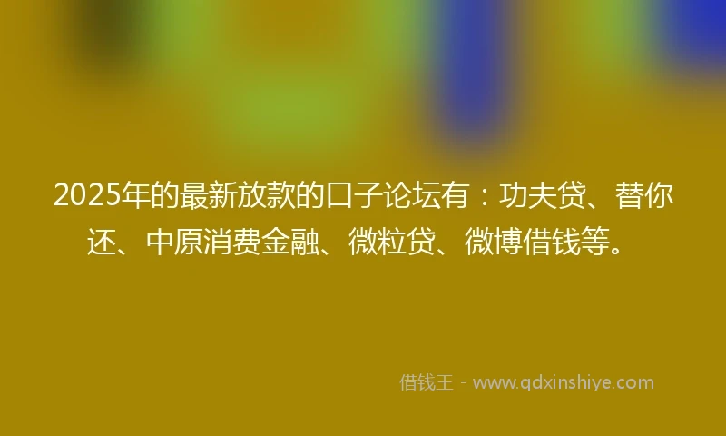 2025年的最新放款的口子论坛有：功夫贷、替你还、中原消费金融、微粒贷、微博借钱等。