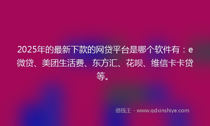 2025年的最新下款的网贷平台是哪个软件有：e微贷、美团生活费、东方汇、花呗、维信卡卡贷等。