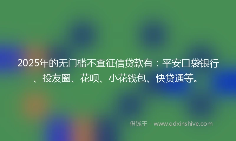 2025年的无门槛不查征信贷款有：平安口袋银行、投友圈、花呗、小花钱包、快贷通等。
