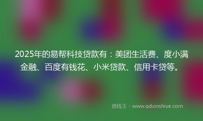 2025年的易帮科技贷款有:美团生活费、度小满金融、百度有钱花、小米贷款、信用卡贷等。