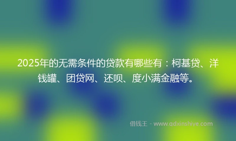 2025年的无需条件的贷款有哪些有：柯基贷、洋钱罐、团贷网、还呗、度小满金融等。