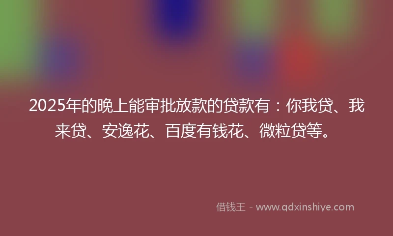 2025年的晚上能审批放款的贷款有：你我贷、我来贷、安逸花、百度有钱花、微粒贷等。