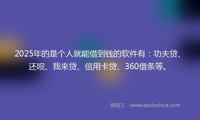 2025年的是个人就能借到钱的软件有：功夫贷、还呗、我来贷、信用卡贷、360借条等。