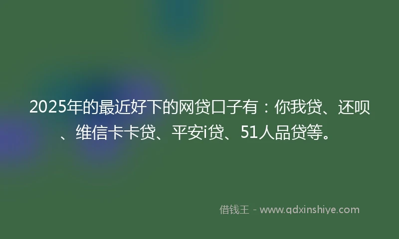 2025年的最近好下的网贷口子有：你我贷、还呗、维信卡卡贷、平安i贷、51人品贷等。