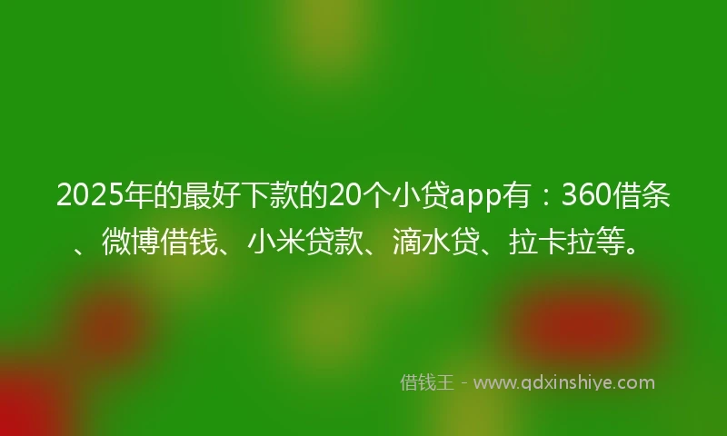 2025年的最好下款的20个小贷app有：360借条、微博借钱、小米贷款、滴水贷、拉卡拉等。